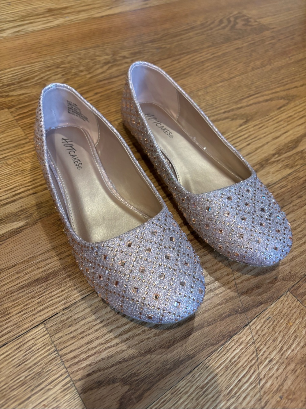 Rose gold / light pink sparkle glitter dress shoes flats, girls size 3
